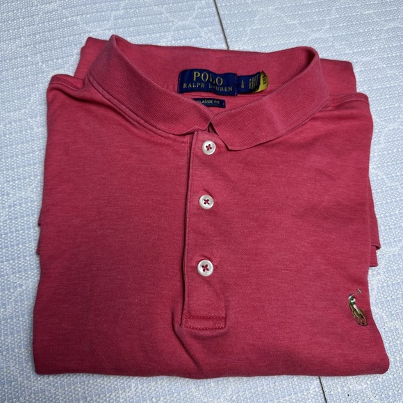 Ralph Lauren Polo Shirt Men's Large Coral Pink Custom Slim Fit Flesh Pony Soft - Picture 5 of 5